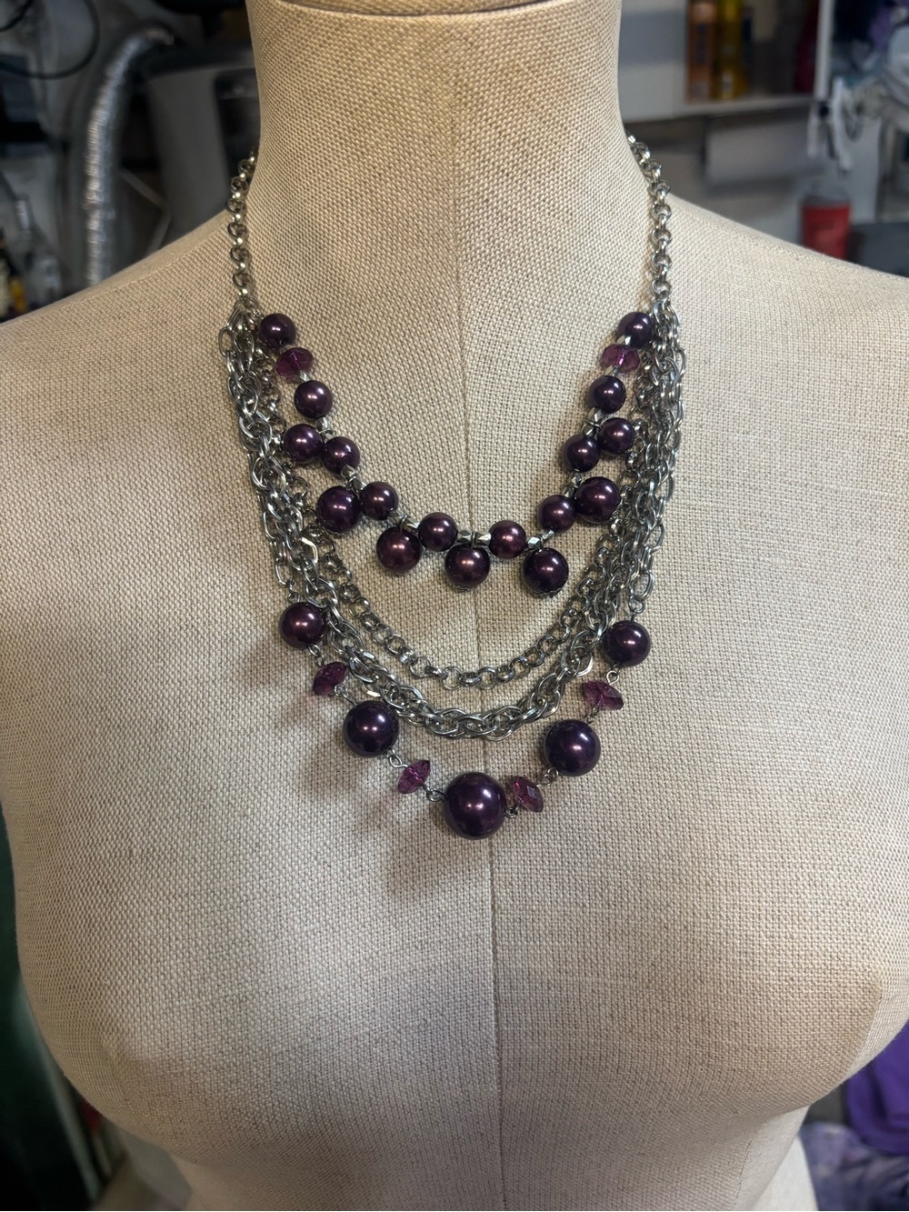 Purple Multi-Strand Beaded Statement Necklace